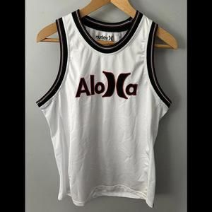 Aloha Hurley Basketball Tank Top‎ Hawaiian Islands White Small EUC